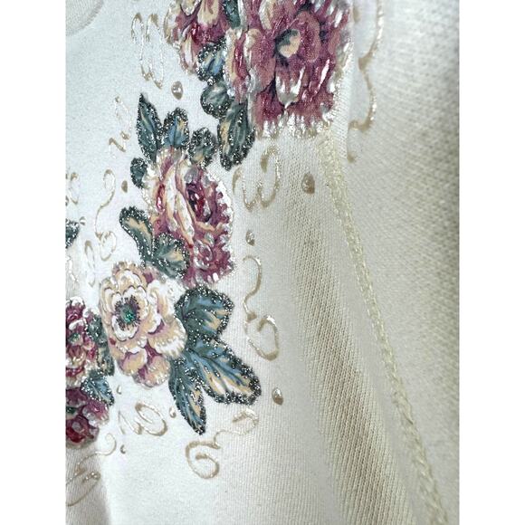 Vintage 80s Floral V Sweatshirt, Size L - Picture 4 of 5